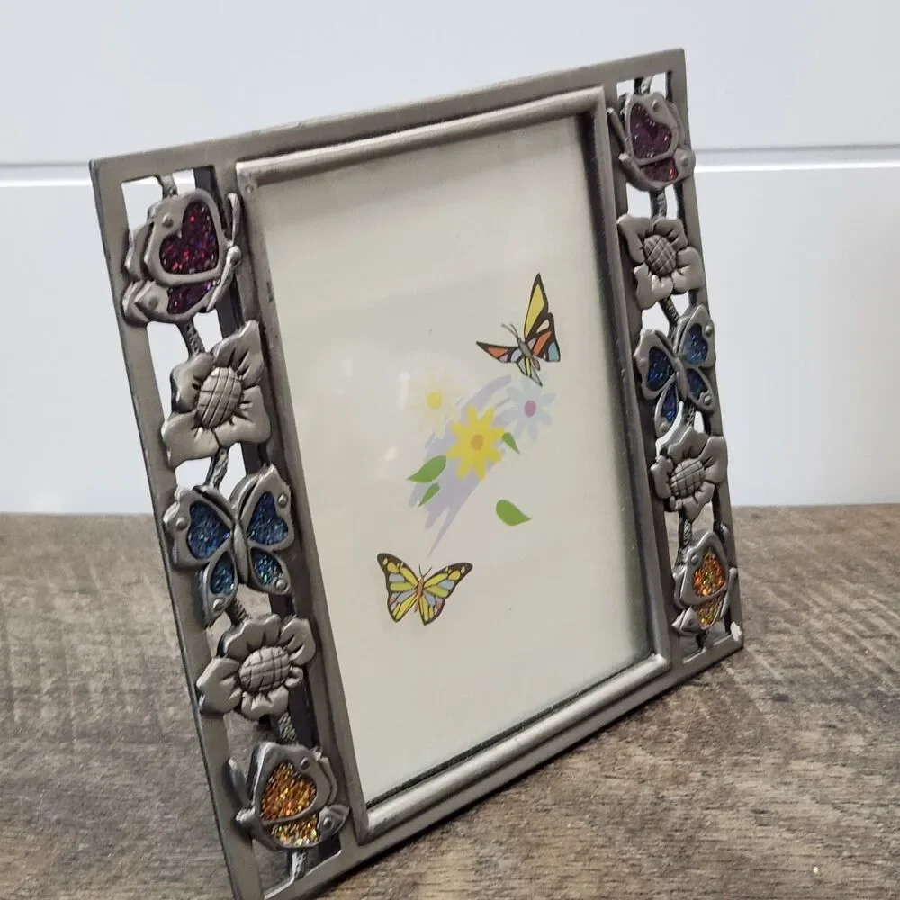 Floral Butterfly Glitter Enamel Decorative Photo Frame Metal  4.5